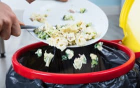 Person Throwing Cooked Pasta In Trash Bin