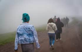 refugees walk to the border