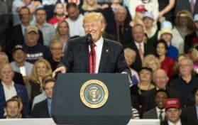 Louisville, Kentucky – March 20, 2017: President Donald J. Trump addresses a crowd at a rally inside Freedom Hall in Louisville, Kentucky, on March 20, 2017.