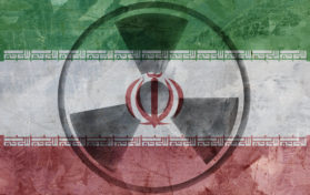 Iranian flag and radiation sign. Middle East Conflict image