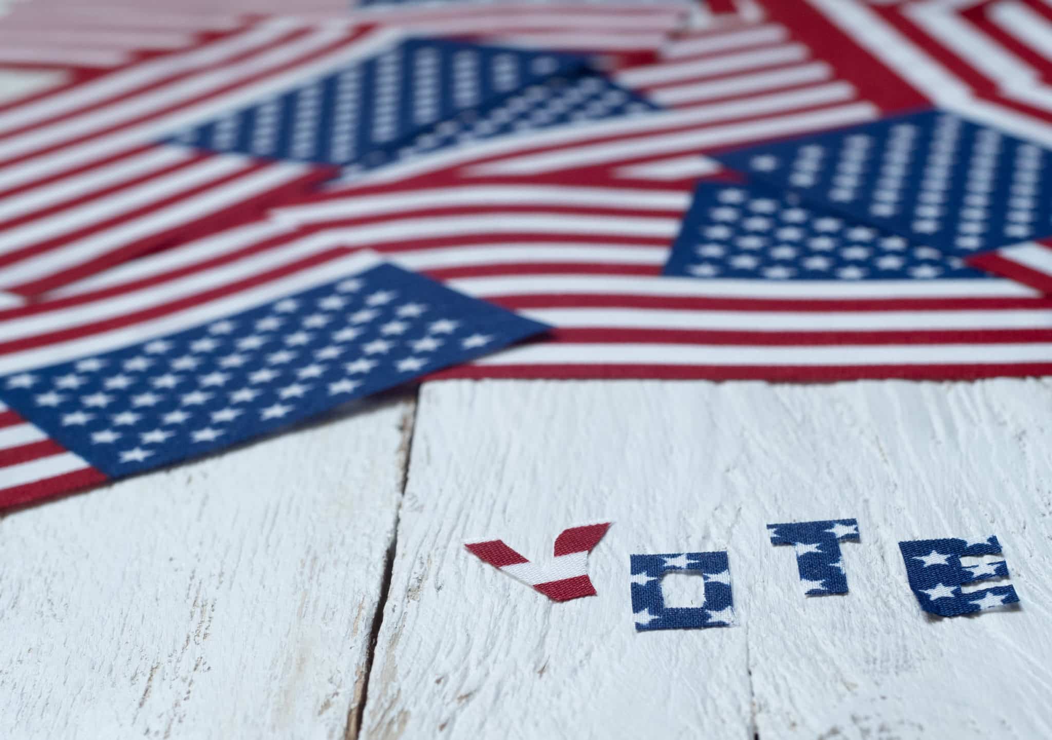 American flags and vote sign