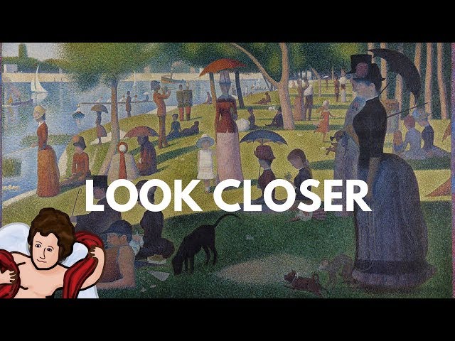A detailed view of the park and its characters in La Grande Jatte